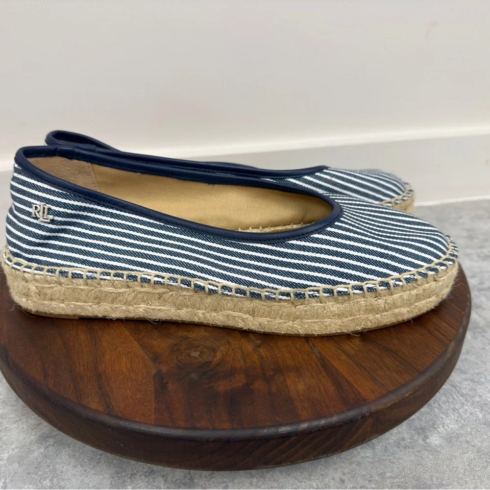 The Lauren‎ Ralph Lauren Luize Striped Canvas Ballet Espadrille Sz 7
